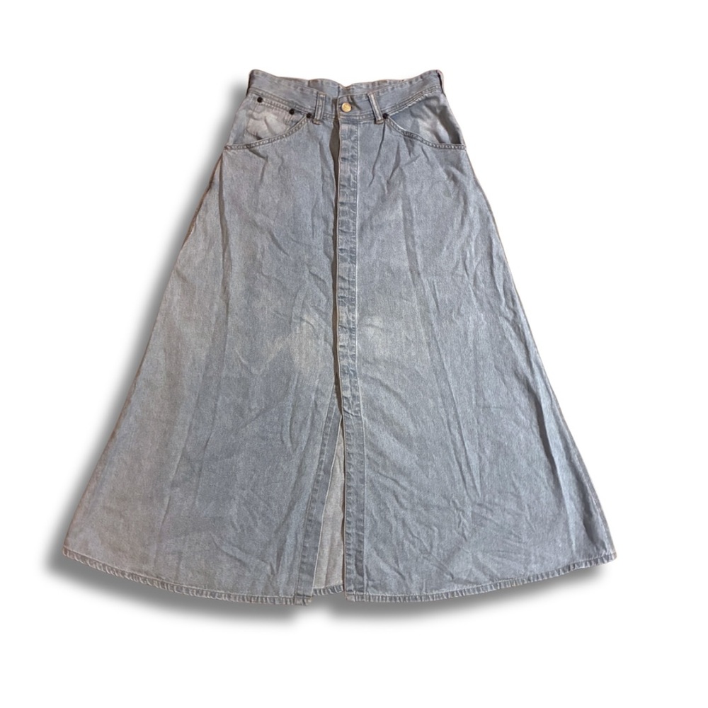 VTG Denim Prairie Buckle Back USA Cotton A-Line Maxi Skirt